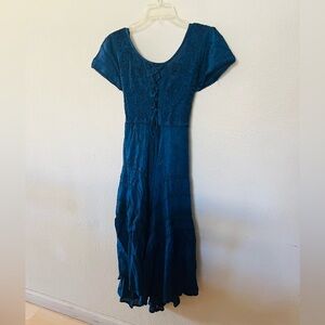 Teal Embroidered Scoop-Neck Women's Dress